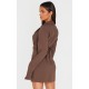 Chocolate Woven Wrap Belted Blazer Dress