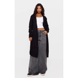 Black Ribbed Knitted Midi Cardigan