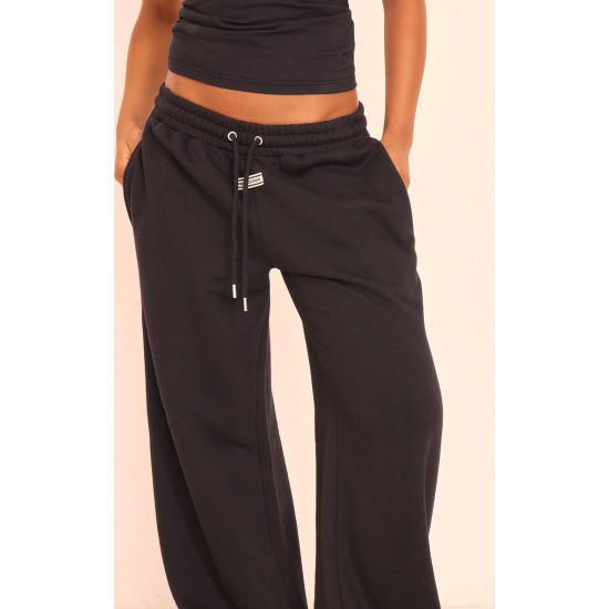 PRETTYLITTLETHING Black Tab  Wide Leg Sweatpants