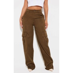 PRETTYLITTLETHING Shape Dark Khaki Green Buckle Detail Cargo Wide Leg Pants