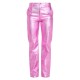 Pink Metallic Denim Stitch Detail Straight Leg Jeans