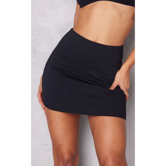 Black Stretch Woven Basic High Rise Micro Mini Skirt