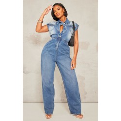 Shape Light Blue Sleeveless Rigid Denim Jumpsuit