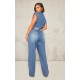 Shape Light Blue Sleeveless Rigid Denim Jumpsuit