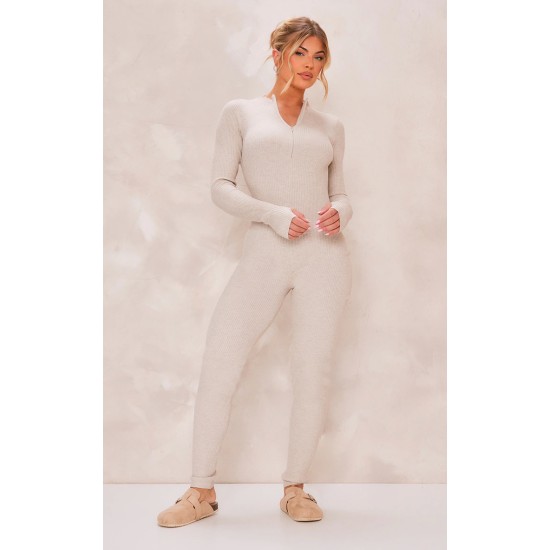 Stone Zip Detail Knitted Jumpsuit