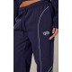 PRETTYLITTLETHING Navy Embroidered Contrast Piping Straight Leg Sweatpants