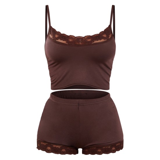 Chocolate Jersey Lace Trim Short PJ Set