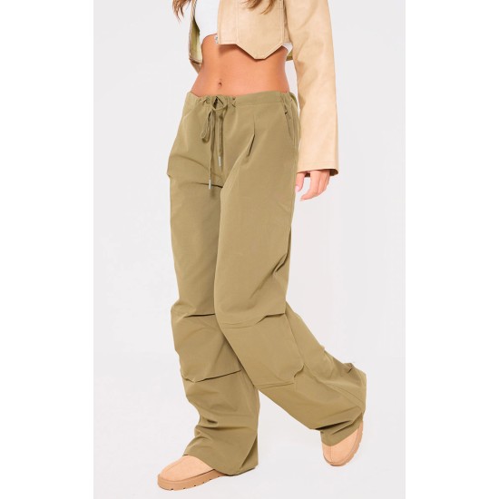 Khaki Thin Waistband Drawstring Detail Track Pants