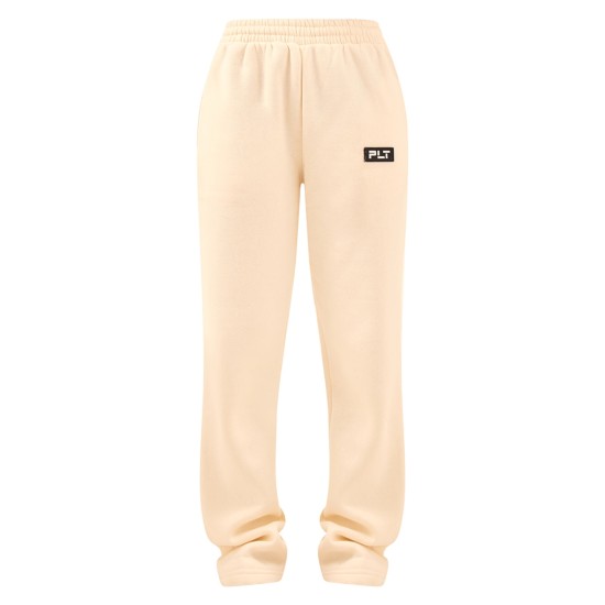 PRETTYLITTLETHING Cream Logo Badge Detail Straight Leg Sweatpants