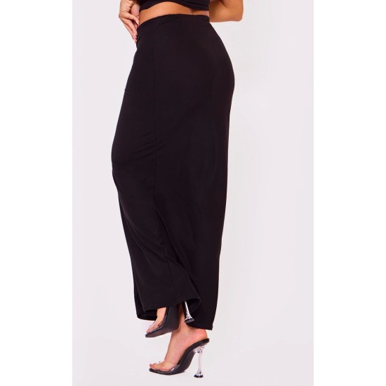 Black Soft Touch Low Rise Maxi Skirt