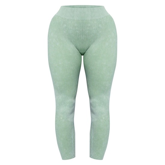 Khaki Acid Wash Seamless Rib High Waist Gym Leggings