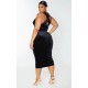 Plus Black Velvet Underwired Cross Front Midi Dress