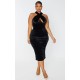 Plus Black Velvet Underwired Cross Front Midi Dress