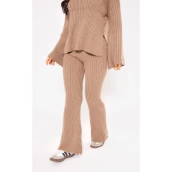 Petite Mocha Rib Knit Wide Leg Pant