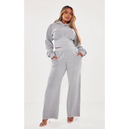 Shape Light Grey Sweat Seam Detail Wide Leg Sweatpants