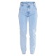 Light Blue Wash Asymmetric Waistband Long Straight Leg Jeans