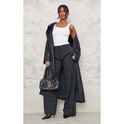 Tall Black Pinstripe Tailored Wide Leg Pants