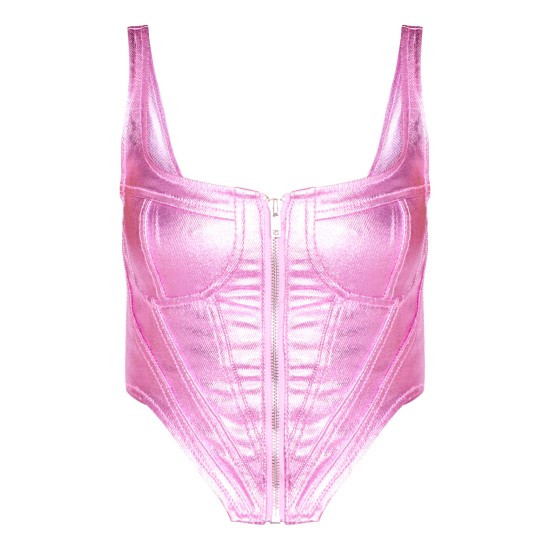 Pink Metallic Denim Stitch Detail Corset