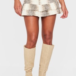 Stone Snake Print Faux Leather Frill Hem Mini Skirt