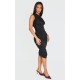 Petite Black Slinky Ruched One Shoulder Longline Midi Dr