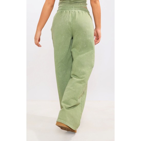 Olive Washed Oversized Low Rise Wide Leg Sweatpants