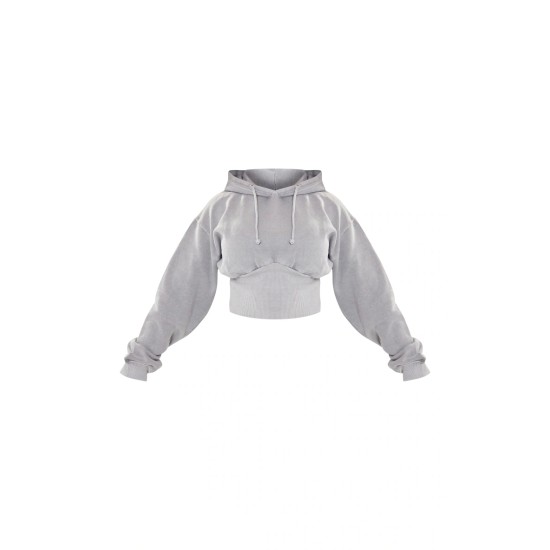 Shape Light Grey Sweat Cropped Shirred Waist Hoodie