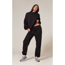 PRETTYLITTLETHING Black Oversized Embroidered Cuffed Sweatpants