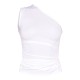 White Stretch Slinky Ruched Side Long Top