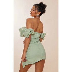 Sage Green Mesh Puff Detail Corset Bodycon Dress