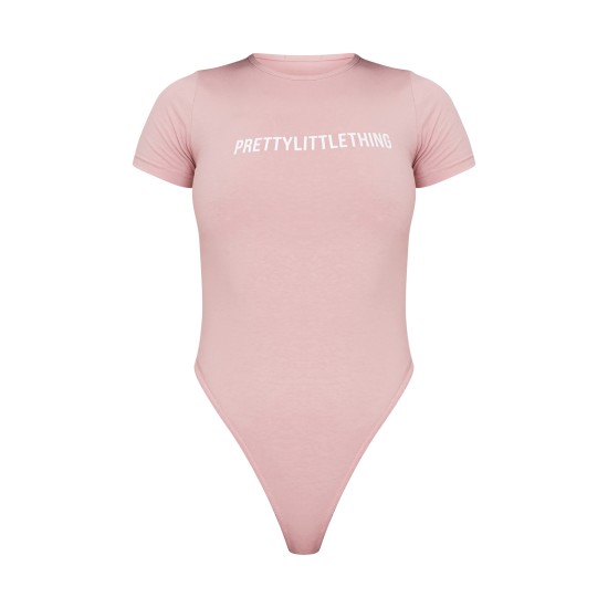 PRETTYLITTLETHING Light Pink Logo Short Sleeve Bodysuit