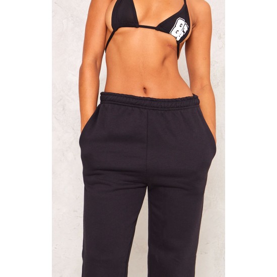 Black Sweat Cuffed High Waist Sweatpants