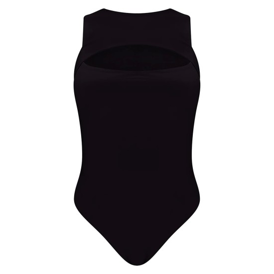 Black Slinky Cut Out Front Bodysuit