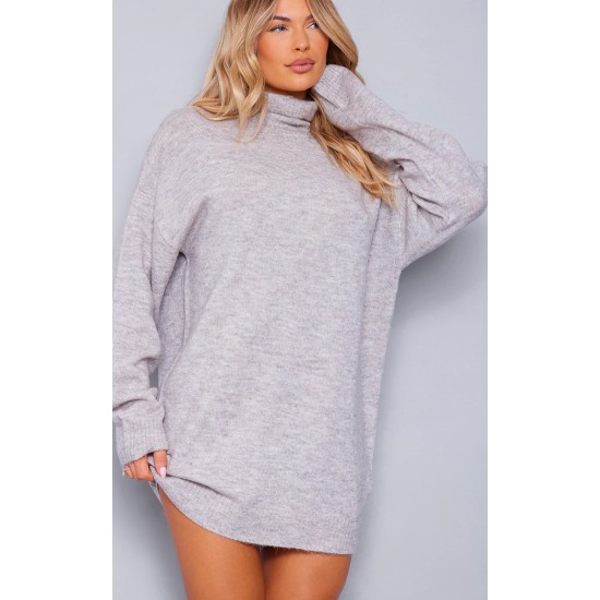 Stone Knitted Slouchy Sweater Dress