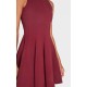 Wine Stretch Woven Racer Pleated Shift Dress