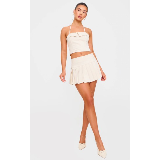 Cream Bow Detail Tie Neck Halterneck Crop Top