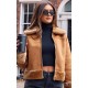 Camel Faux Fur Trim Faux Suede Jacket