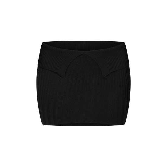 Shape Black Fold Over Ribbed Mini Skirt