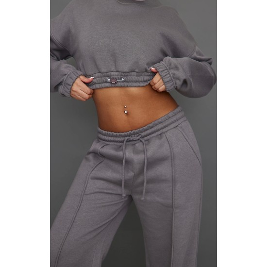 Petite Steel Blue Wide Leg Seam Detailed Sweatpants