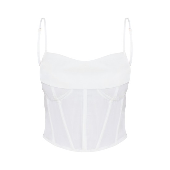 White Woven Cowl Neck Detail Strappy Dip Hem Corset