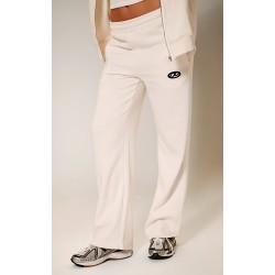 PRETTYLITTLETHING Cream Contrast Logo Badge Wide Leg Sweatpants