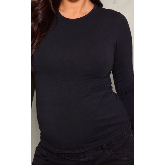 Maternity Black Long Sleeve Basic Fitted Top