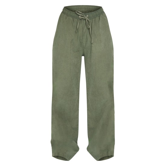 Petite Green Peach Skin Wide Leg Cargo Pants