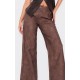 Petite Chocolate Faux Leather Wide Leg Pants