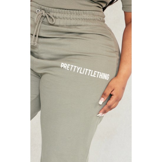 PRETTYLITTLETHING Plus Sage Khaki High Waisted Cuffed Sweatpants