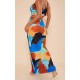 Blue Abstract Print Plisse Maxi Skirt