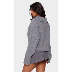 Charcoal Grey Marl Chunky Knit Half Zip Sweater