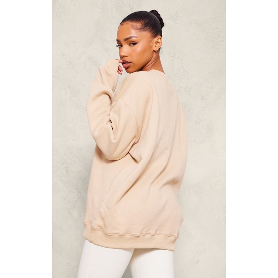 Sand Oversized Plain Fit Sweatshirt