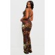 Brown Printed Mesh Cup Detail Cut Out Jumpsuit