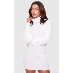 Cream Knitted Roll Neck Sweater Dress