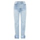 Light Blue Wash Ripped Split Hem Straight Leg Jeans